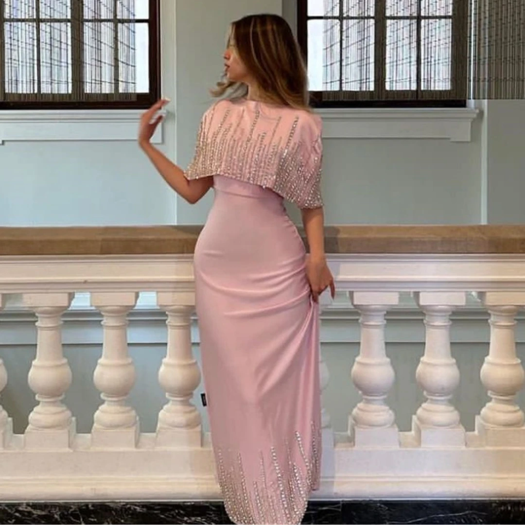 Customized Ankle Length Prom Dresses Beading Wraps Zipper Lace Up Back Slit Sexy Party Evening Gowns Saudi Arabia Women Wear