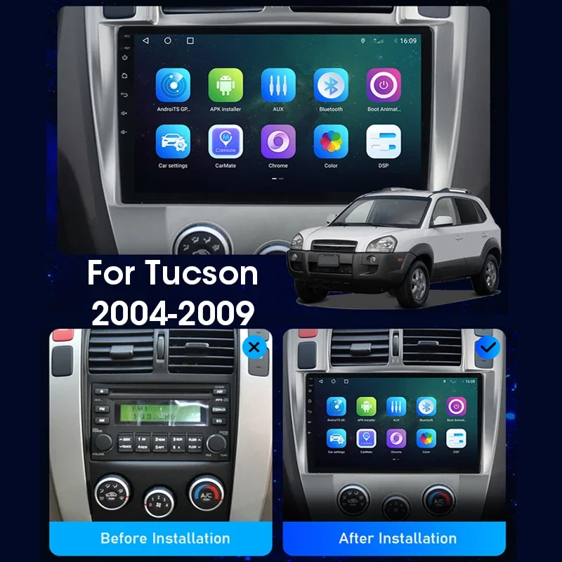 Автомагнитола JMCQ 2Din для Hyundai Tucson 2004-2013, стерео, мультимедийный видеоплеер, навигация GPS, головное устройство Carplay 4G Android 12