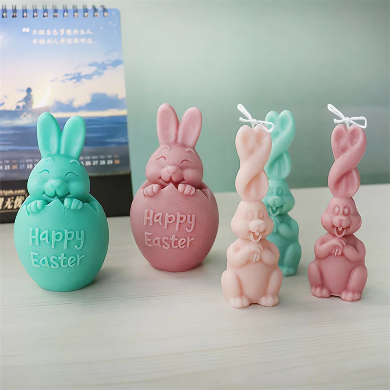 

Easter Cute Cartoon Rabbit Candle Mold DIY 3D Easter Shell Breaking Rabbit Aromatherapy Gypsum Decoration Candle Silicone Mould