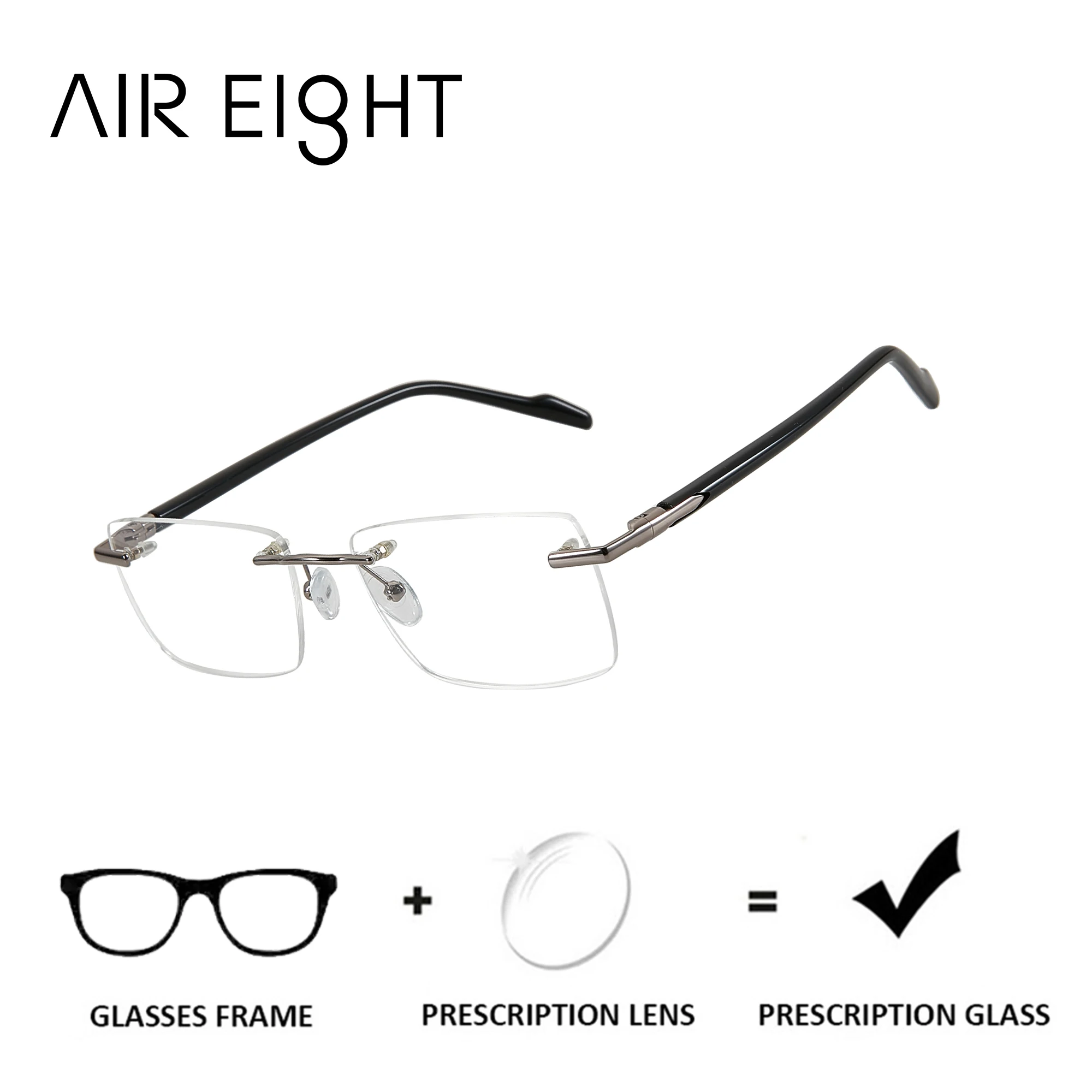 

AIR EIGHT Metal Rimless Custom Prescription Men's Grade Glasses Progressive Multifocal Lenses Clear Presbyopic Eyeglasses