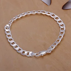 Silver color exquisite lobster claw clasp bracelet fashion charm 6MM chain women men silver jewelry birthday gift H245