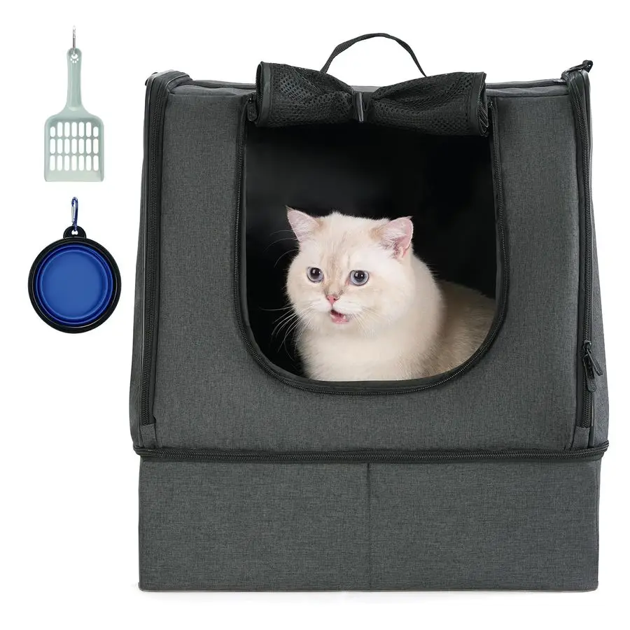

Portable Cat Travel Litter Box with Zipped Waterproof Bag,No Collapse with Hard Base Insert at Bottom, No Leakage, No Smell, Eas