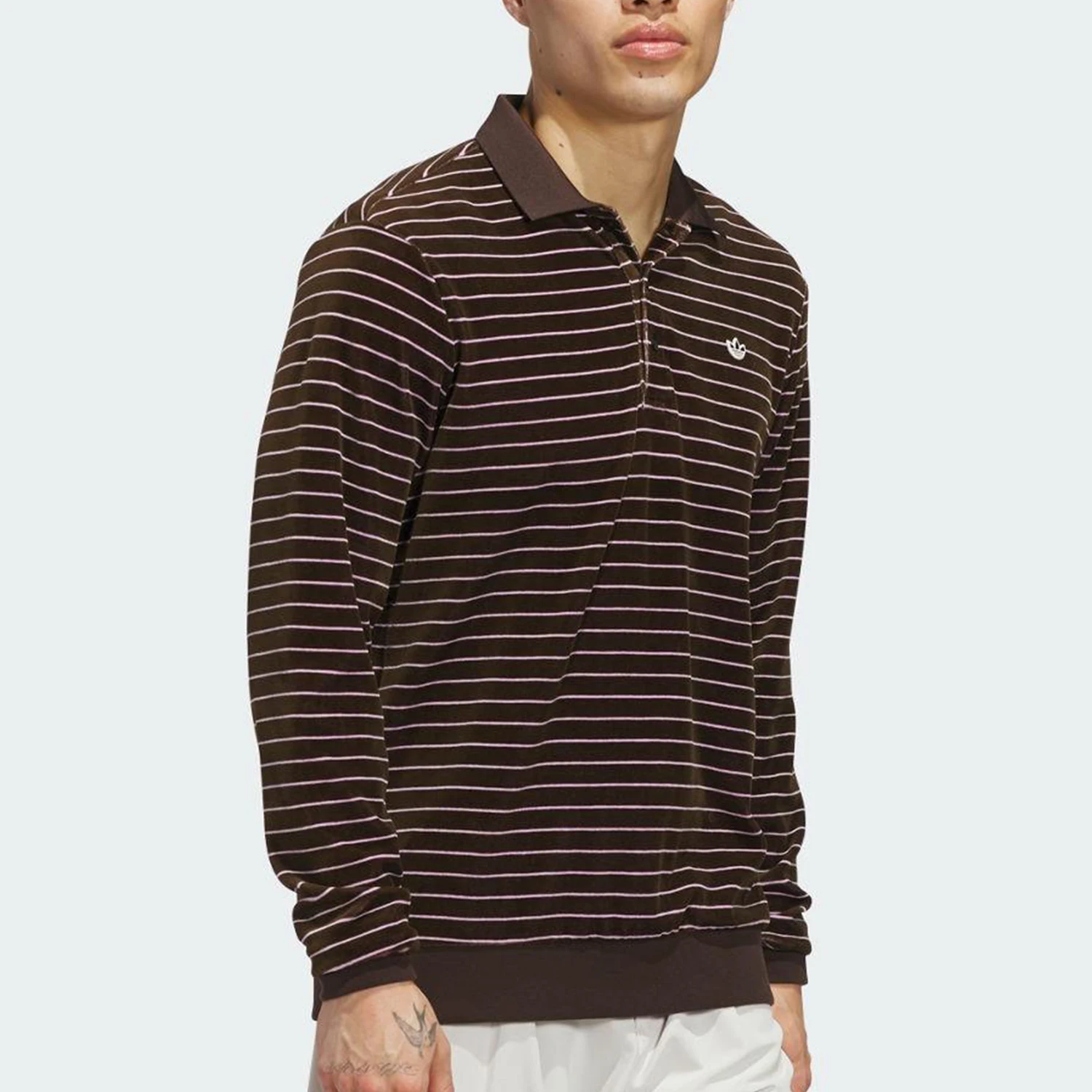 Adidas genuine men's sports simple and comfortable striped long sleeved polo shirt JW9863