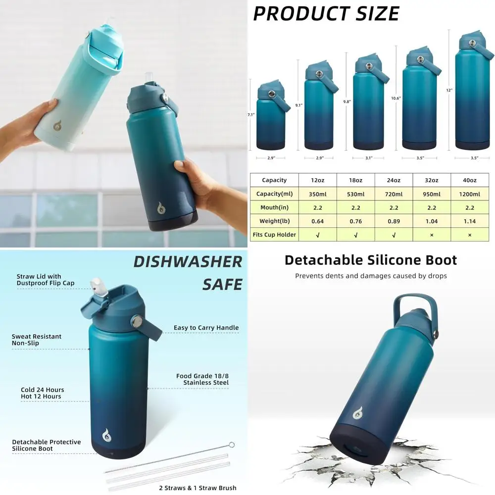 

24oz Vacuum Insulated Stainless Steel Water Bottle with Straw Lid, BPA-Free, Leak-Proof for Sports and Travel