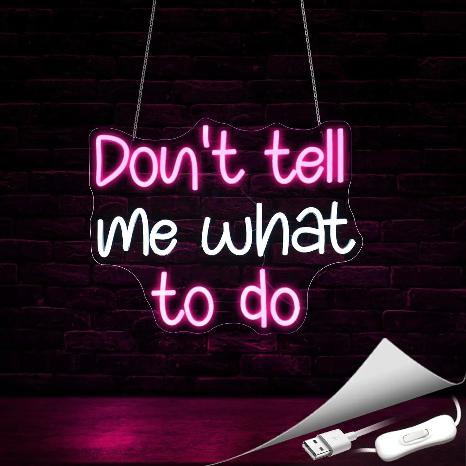 Don't Tell Me What to Do Neon Sign for Wall Decor Light Up Signs Home Decor USB with Dimmable Switch for Bedroom Club Party Bar