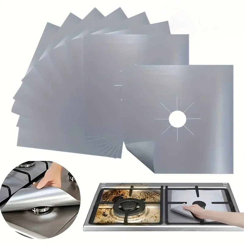 12 Pcs Square Foil Gas Hob Protector Liner Easy Clean Reusable Protection Pad Gas Stove Stovetop Protector Kitchen Accessories.