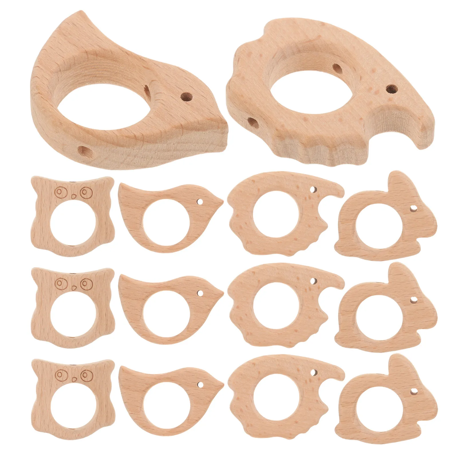 20 Stück Baby-Holzscheiben - Niedliche Tierförmige Holz-Beißringe für Säuglinge, Greifentwicklungsring für Neugeborene, Holzspielzeug für Babys
