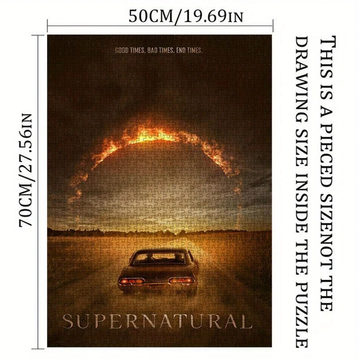 1000pcs Supernatural TV Show Puzzle - Vintage Muscle Car & Fiery Sky Design with Dean Winchester's Vehicle - Challenge for Adu