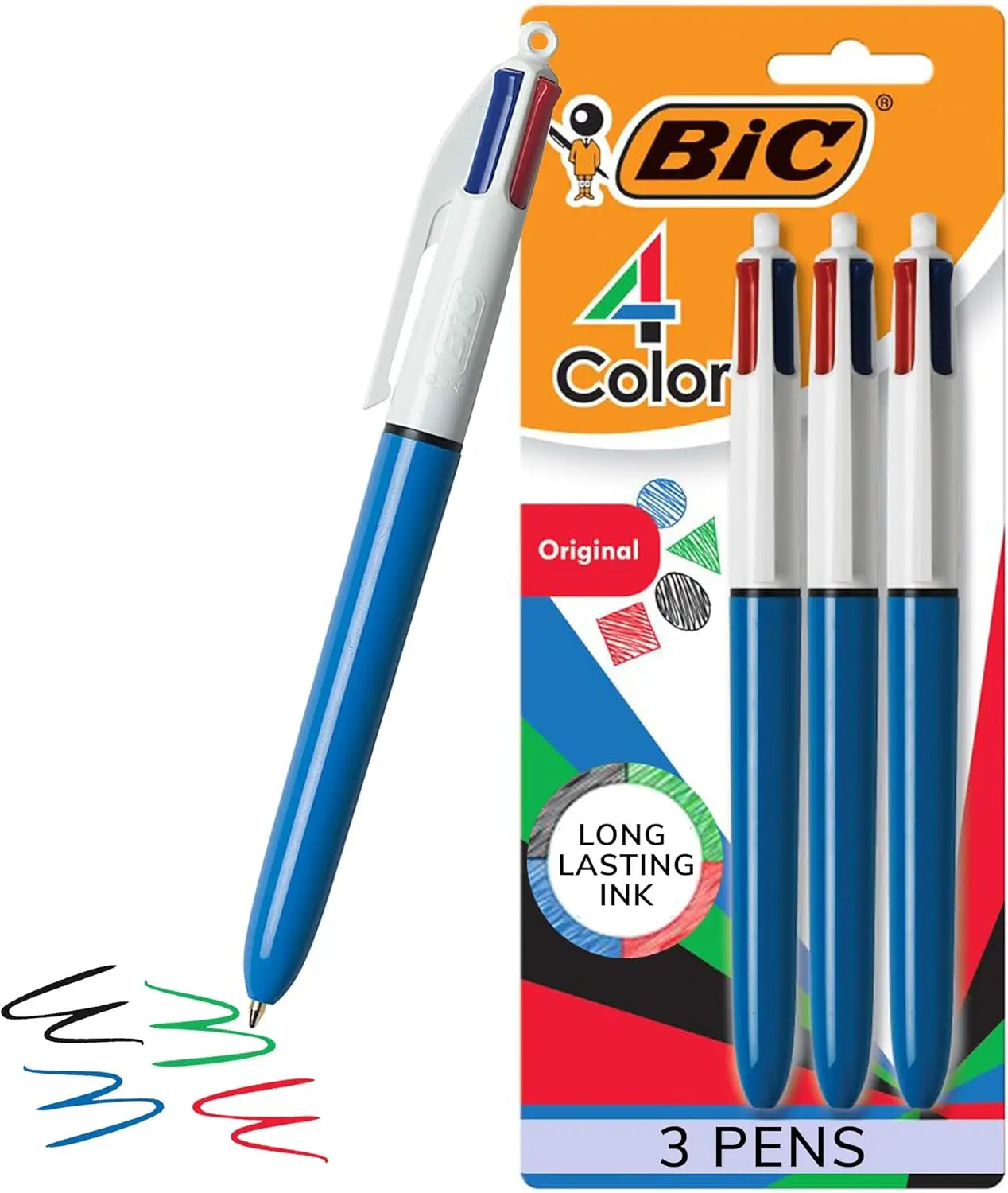 

4-Color Retractable Ballpoint Pen Set, Medium Point 1.0mm, Assorted Ink, Pack of 3 for Work or School