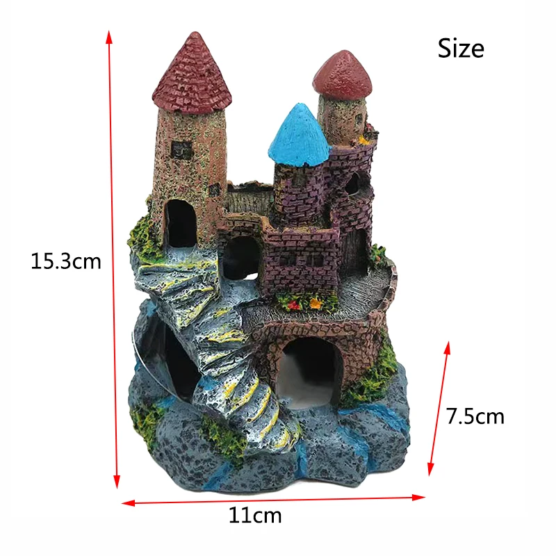 Resin Artificial Fish Tank Ancient Castle Decoration Aquarium Rock Cave Building Decoration Aquatic Landscaping Ornament Decor