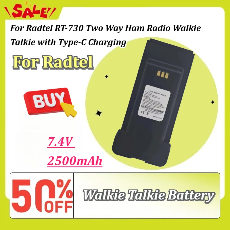New RT-730 7.4V 2500mAh Li-ion Rechargeable Battery Pack For Radtel RT-730 Two Way Ham Radio Walkie Talkie with Type-C Charging