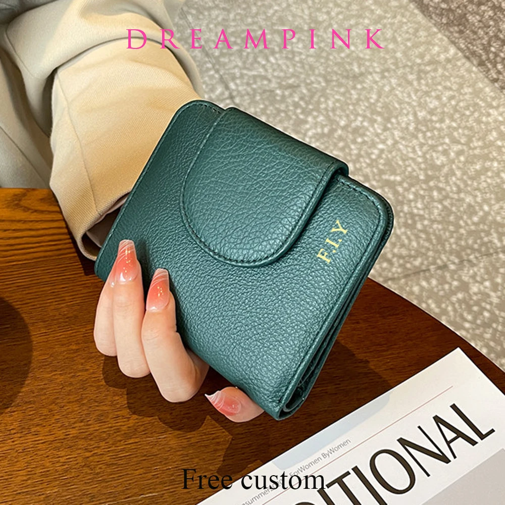 Monogram Initials Women's Wallets Custom Name Gift Luxury Genuine Leather Female Short Creidt Card Purse ID Drive Small Wallet
