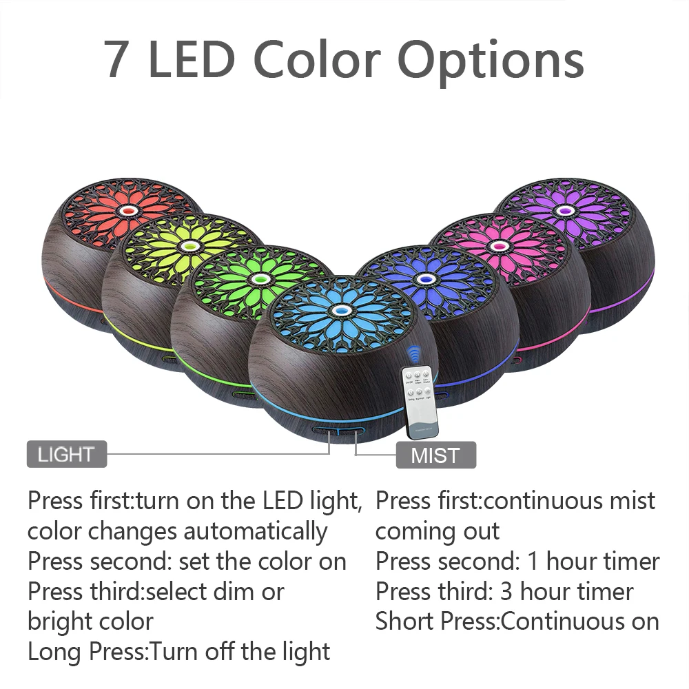 550 ml Cool Mist Luftbefeuchter und Aromadiffusor |   6 ätherische Öle, Soundwave-Technologie, Fernbedienung, USB-betrieben, Vorfiltersystem