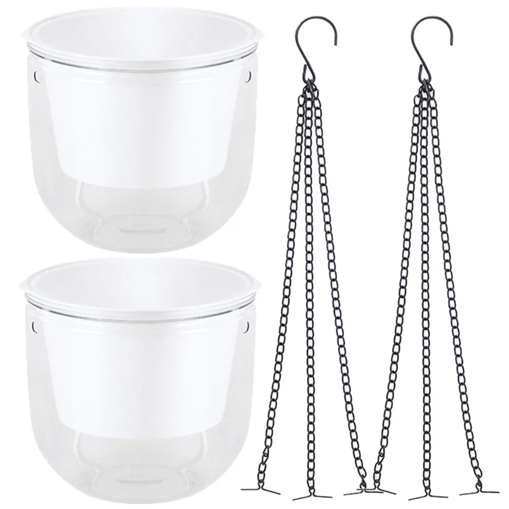 2Pcs Resin Hanging Plant Pot Double Layer Self Watering Planter Removable Chains Indoor Outdoor Hanging Flower Pot Basket