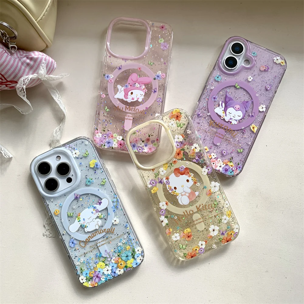 

Kuromi Cinnamoroll My Melody Phone Case for iPhone 16 15 14 Pro Max Plus 13 12 Mini XR XS X For Magsafe Wireless Charge Cover