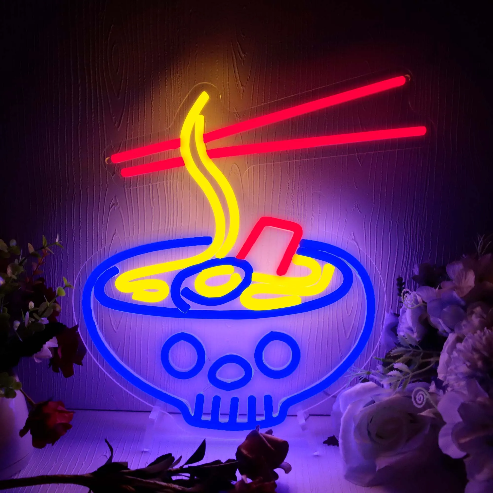 

Skull Ramen Neon Sign Led Neon Lights for Wall Decor Noodle Light Up Signs for Restaurant Home Bar Kitchen Room Cafe Shop Neon