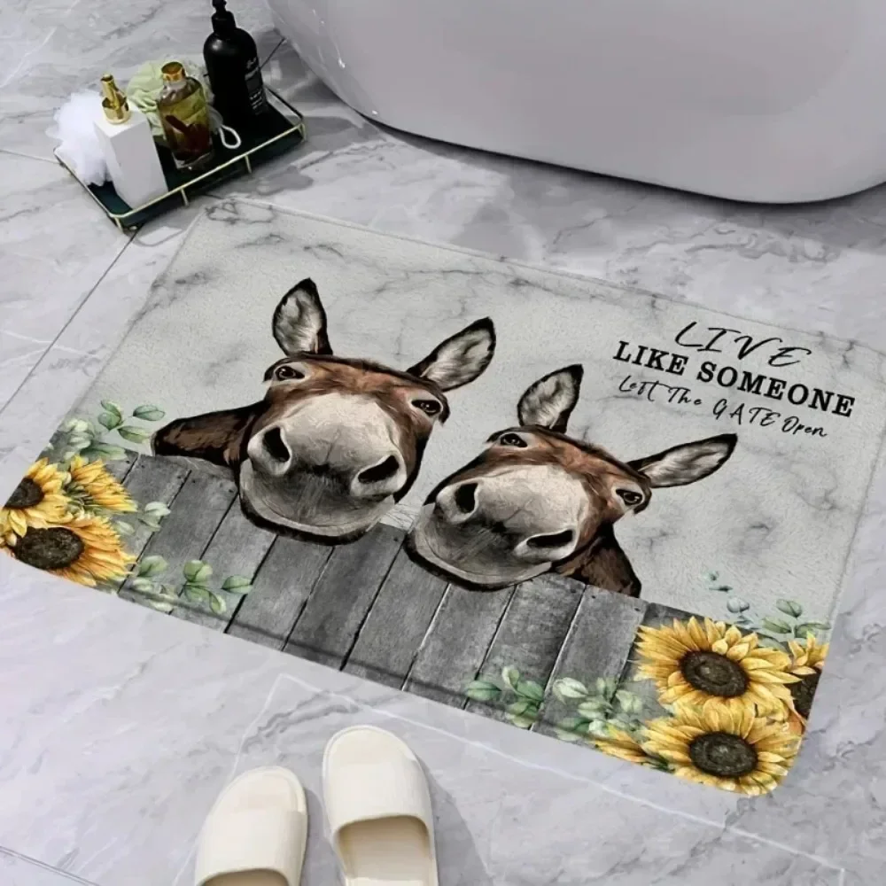 Funny Donkey Pattern Floor Mat Non slip Machine Washable Indoor Outdoor Entrance Welcome Carpet Kitchen Bathroom Home Decoration