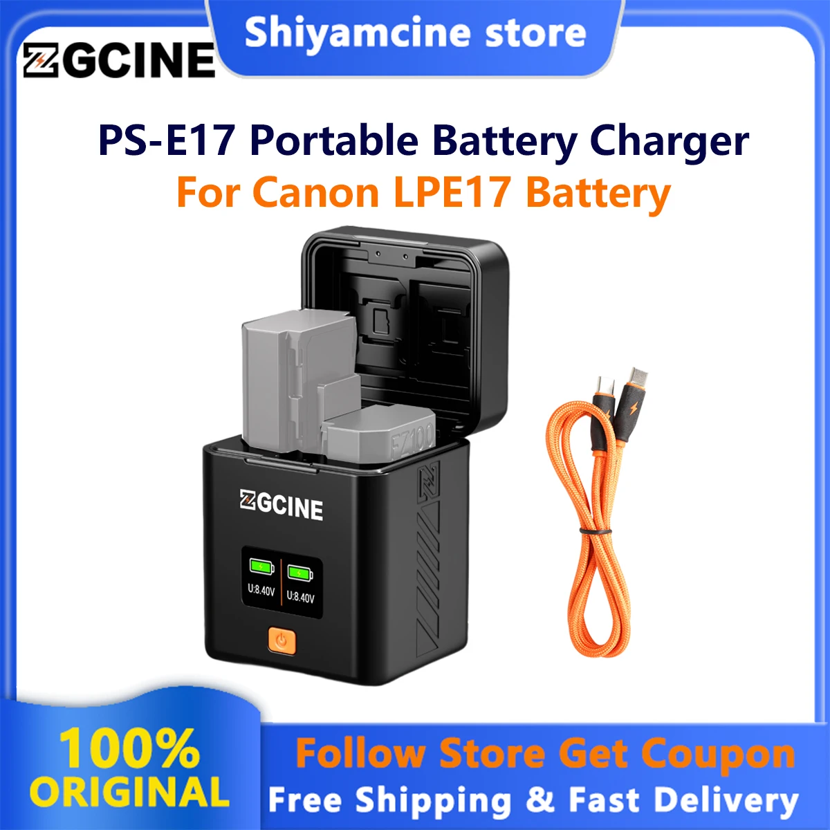 ZGCINE PS-E17 Portable Camera Battery Charging Station Charging Case 2 Slots Battery Storage Charger Box for Canon LPE17 Battery