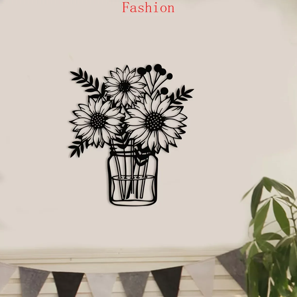 

Sunflower Black Metal Home Decor Metal Vase Wall Hanging Art Metal Wall Sculptures Decor Indoor Kitchen Bathroom Decoration wall