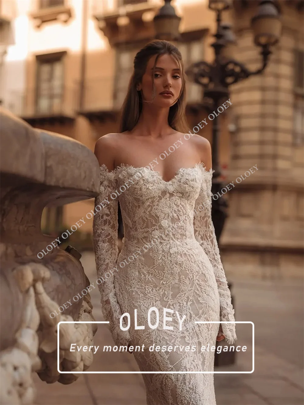 OLOEY Luxury Lace Beads Mermaid Wedding Dress Sweetheart Neck Off Shoulder Bridal Gown Customized Women's Robe De Mariage