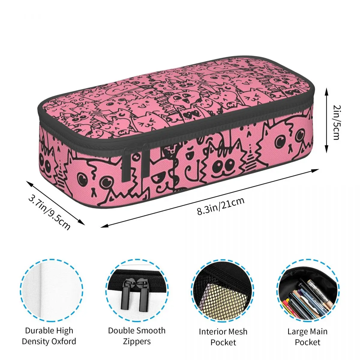Pink Cute Cats Lovely Kitten Pattern Pencil Case for Kids School Pen Box Pencil Bag Stationery Supplies Pen Holder Bag