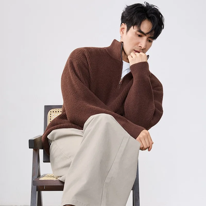 Top maglione maglione con colletto alla coreana con cerniera semi-alta autunno e inverno