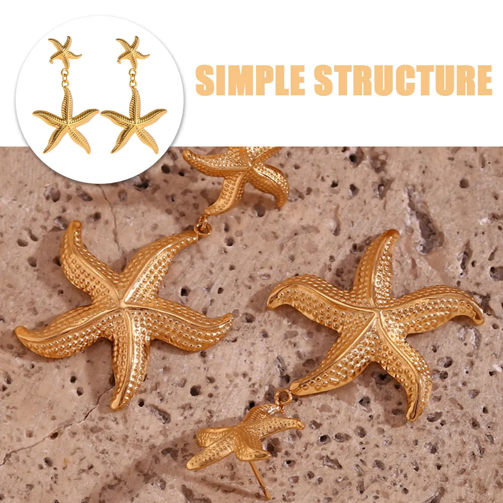 

1 Pair Sea Star Earrings Chic Beach Themed Ear Danglers Ocean Inspired Women Jewelry Stainless Steel Durable Delicate Party