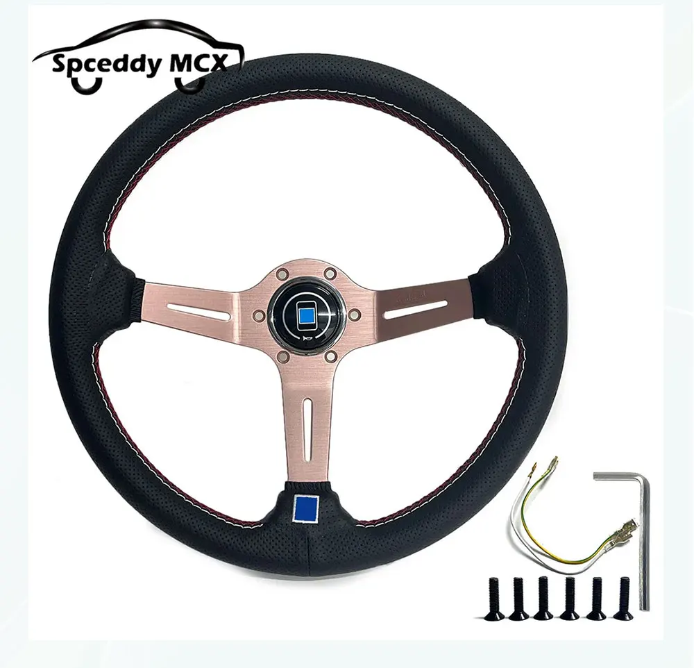 Universal 14inch 350mm Deep Corn 70mm Auto Racing Drifting Sport Steering Wheel Leather Car Sport Steering Wheel