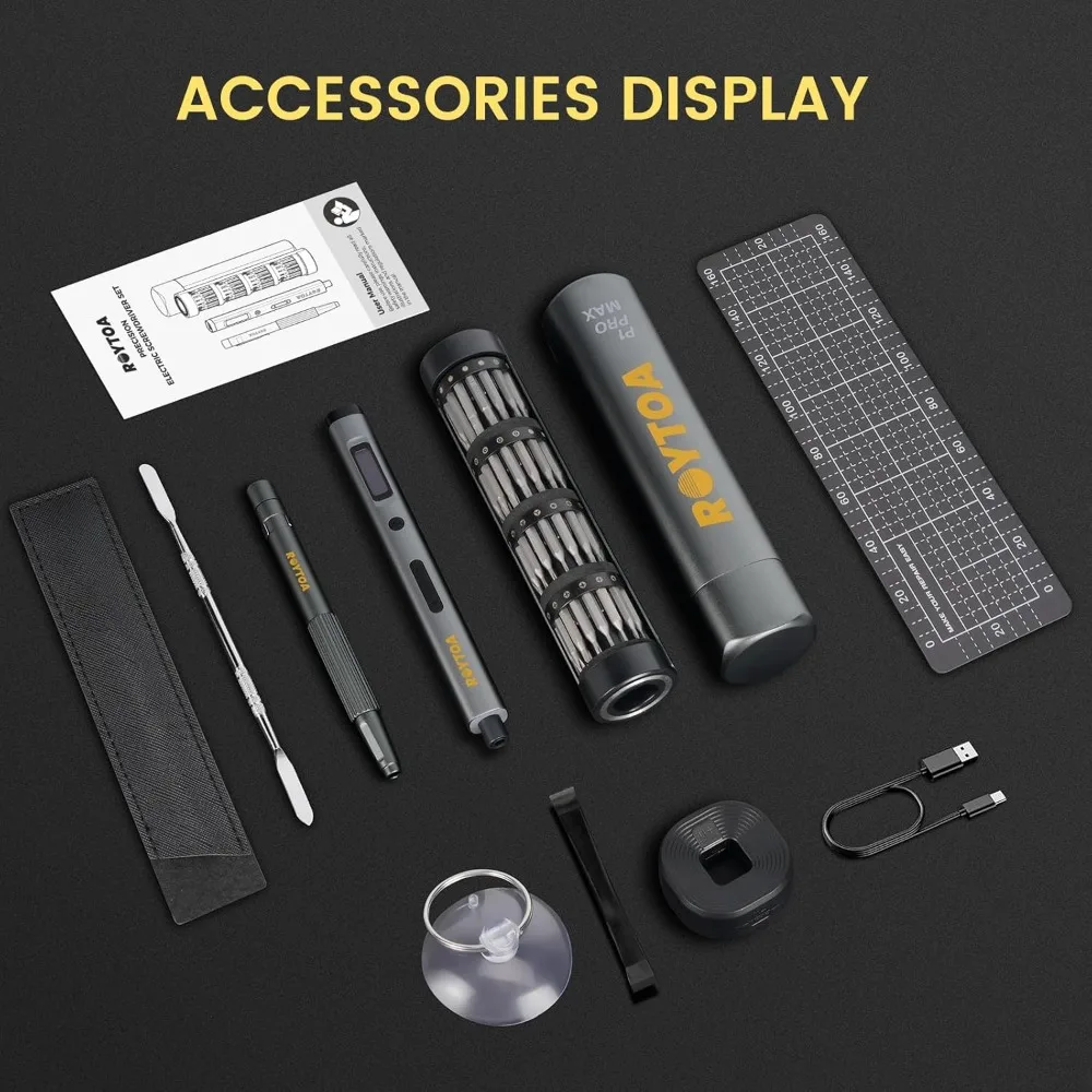 Mini conjunto de chave de fenda elétrica 3.7V, chave de fenda elétrica de precisão sem fio 80-em-1, 4 configurações de torque, 60 pontas de metal S2, ímã