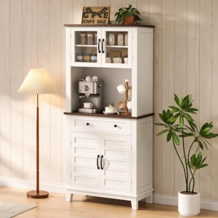 72'' Farmhouse Coffee Bar Cabinet with 4 Doors and Drawers