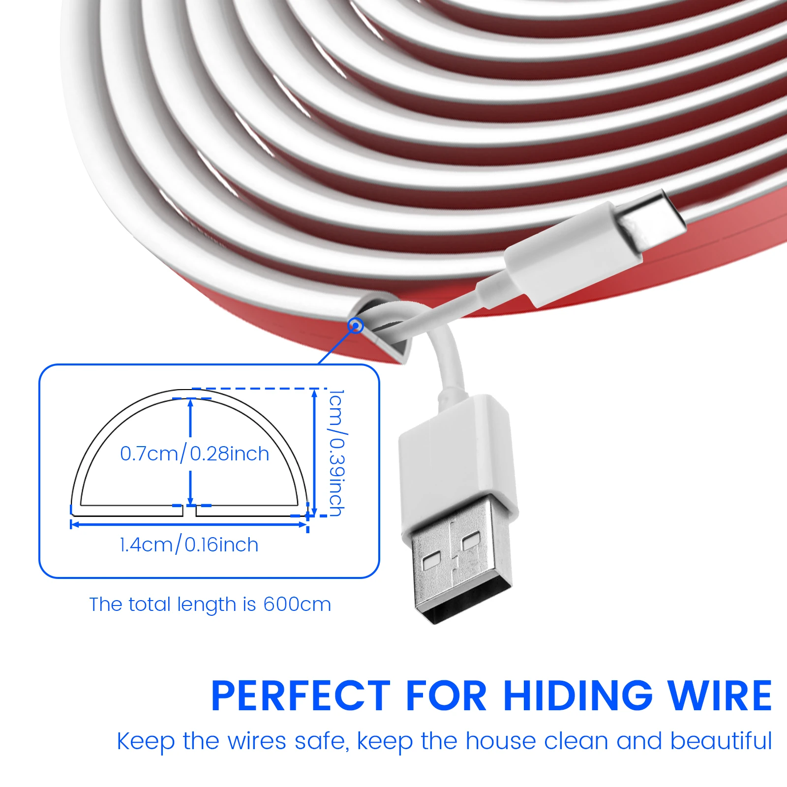 NONE Wandkabelversteckung, 4/6/8 m, selbstklebende Kabelabdeckungen, Drahtabdeckung, Wandmontage, TV-Kabel, Raceway, flexibler PVC-Kabel-Concealer für Zuhause 3