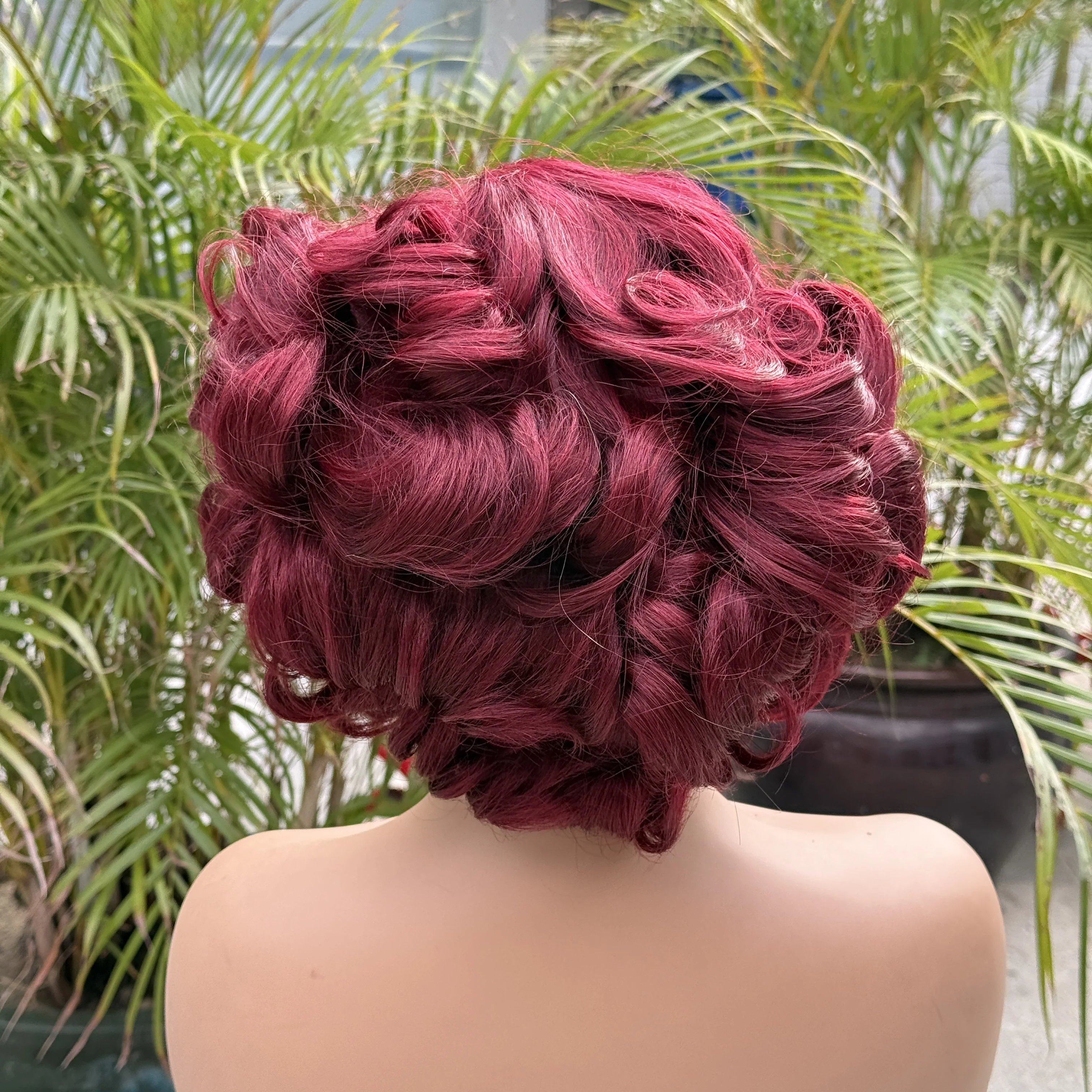 

Vbeauty Loose Wave 5X5 Human Hair Wig 99J# Bouncy 280 Density Colored Short Bob Brazilian Human Hair Wig for Black Women