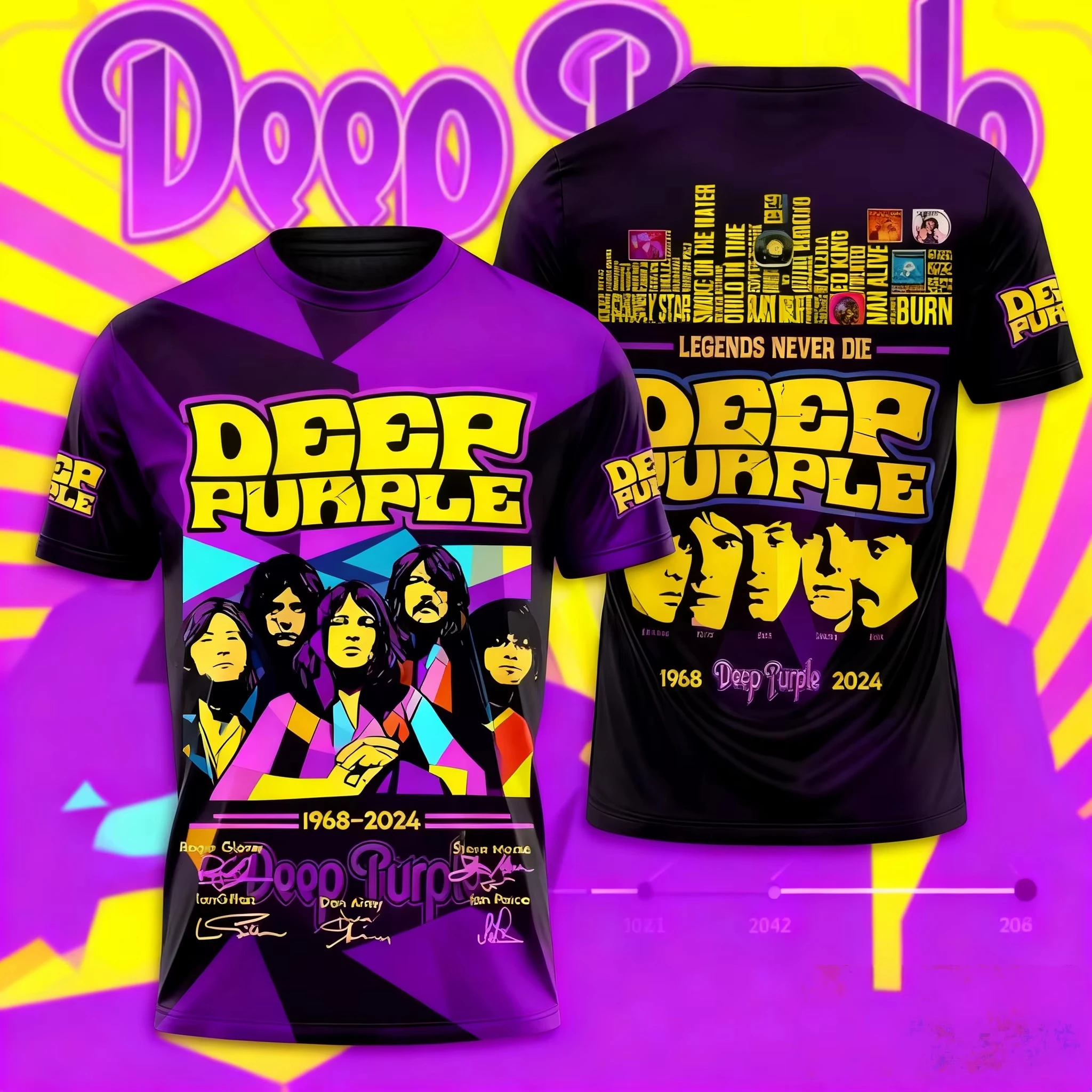 

Новая ретро рок-группа темно-фиолетовая футболка с 3d принтом для мужчин и женщин, модные уличные топы в стиле хип-хоп с короткими рукавами, футболки, мужская одежда, фанаты