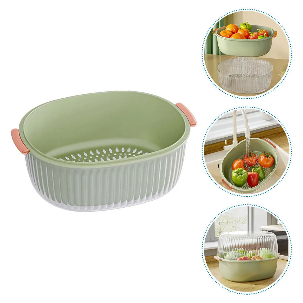 

Двухслойная корзина для слива фруктов, дуршлаг, корзина для мытья овощей, кухонное сито, сушилка для еды для фруктов и овощей