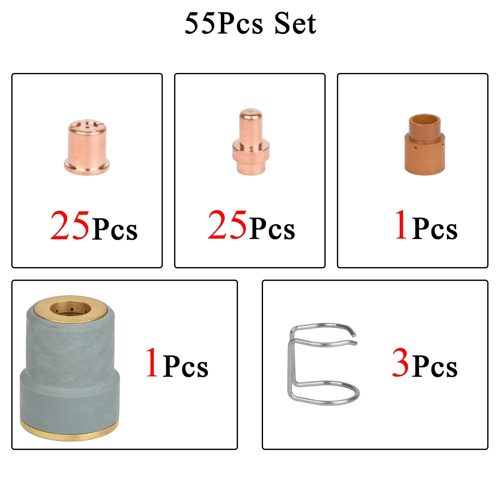 

55Pcs Nozzle Tip Electrode Shield Swirl Ring Air Gas Diffuser PE0007 PD0088 PC0003 CV0010 LT50 CB50 CB-50 Plasma Cutting Torch