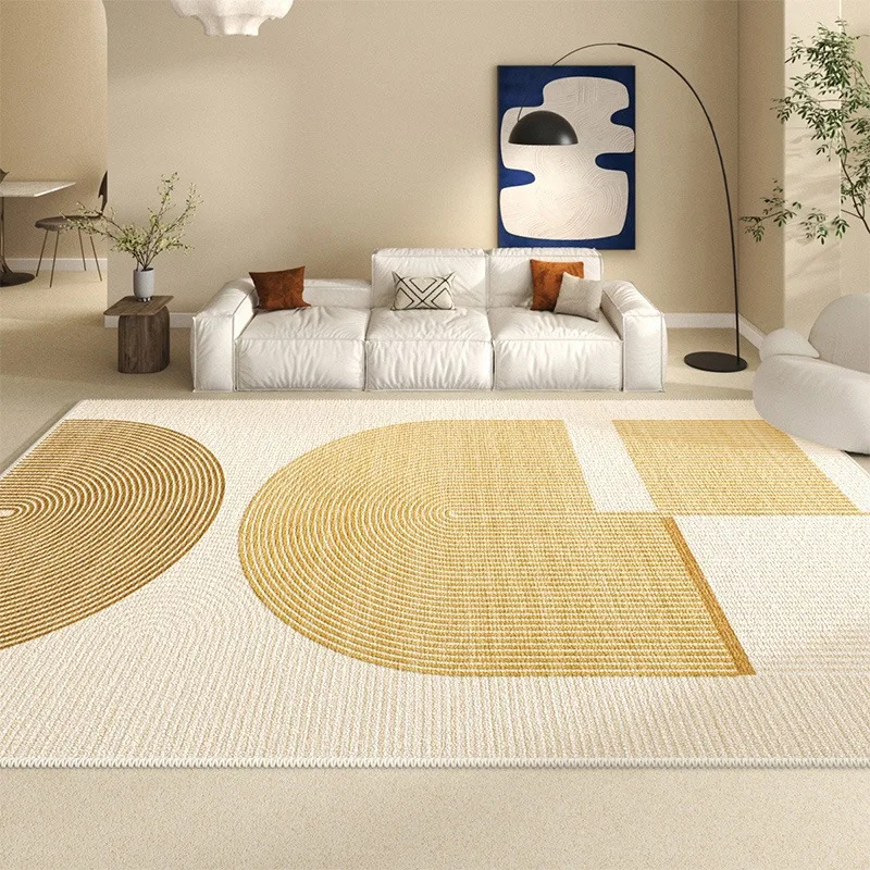 

Cream Style Beige Modern Living Room Large Area Carpet Artistic Creative Line Pattern Japanese Style Bedroom Bedside Blanket 양탄자