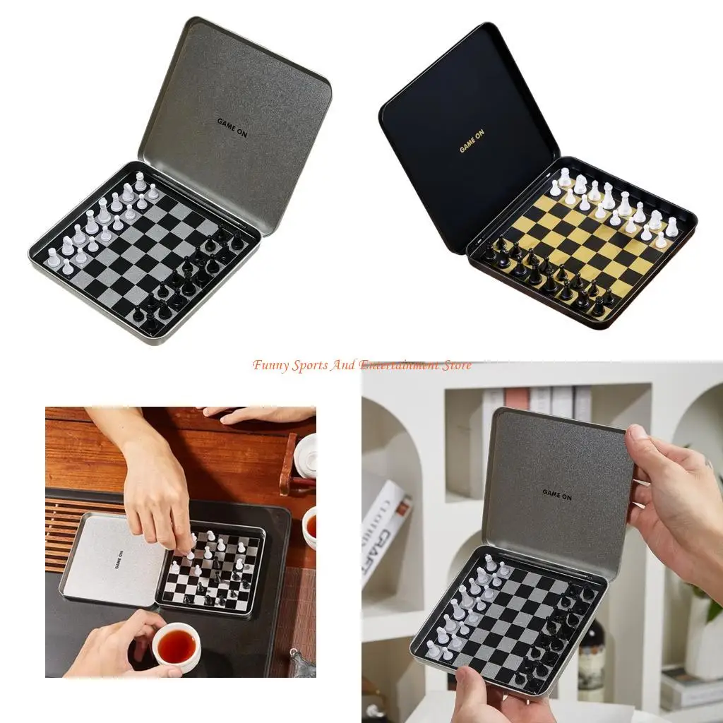 C4DE Mini magnetisches chinesisches Schach, zusammenklappbares magnetisches Kunststoff-Schachbrett-Brettspiel