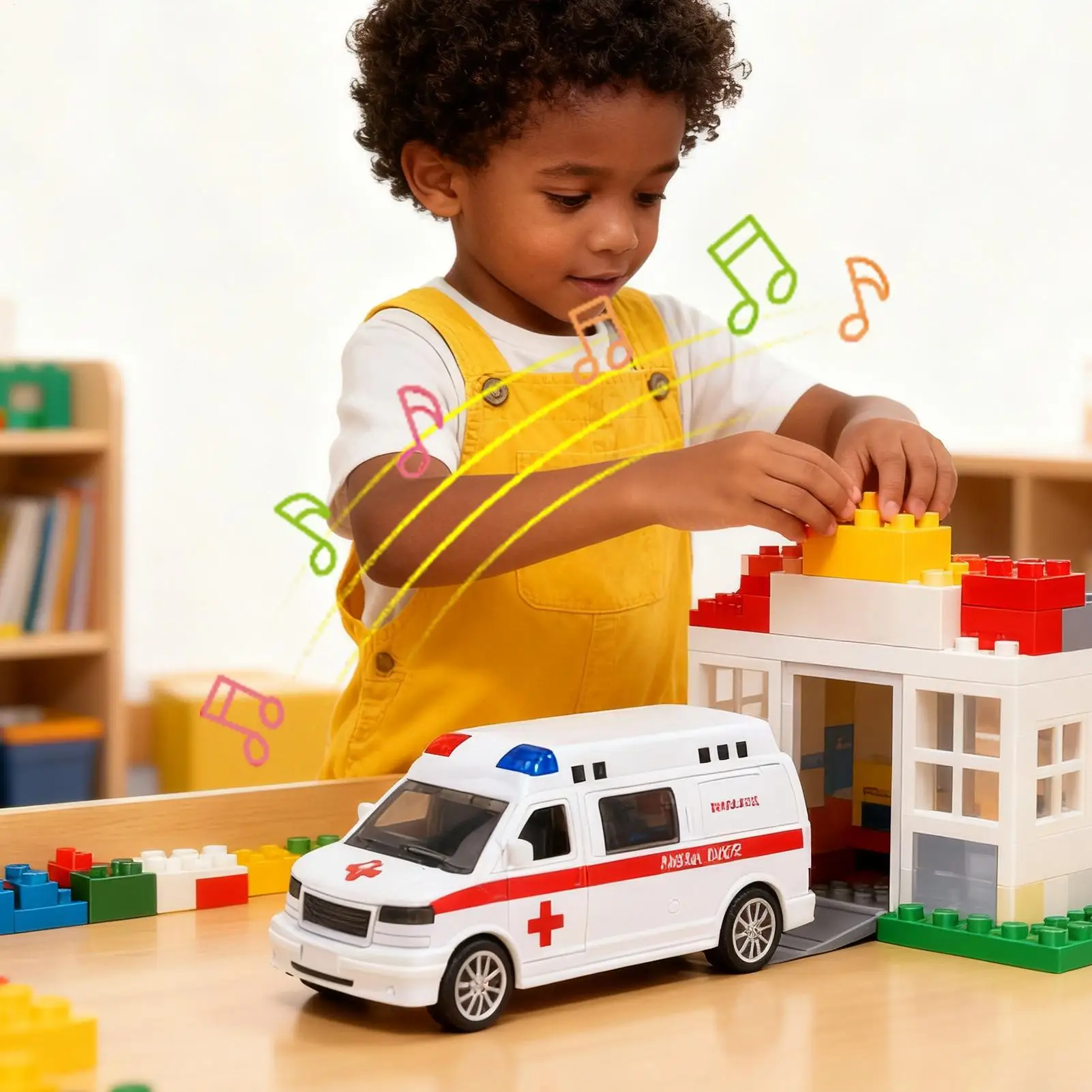 Ambulance Toy Car with Light and Sound Pull Back Vehicle Friction Power Play Set for Toddlers Kids Boys Girls Birthday Gift