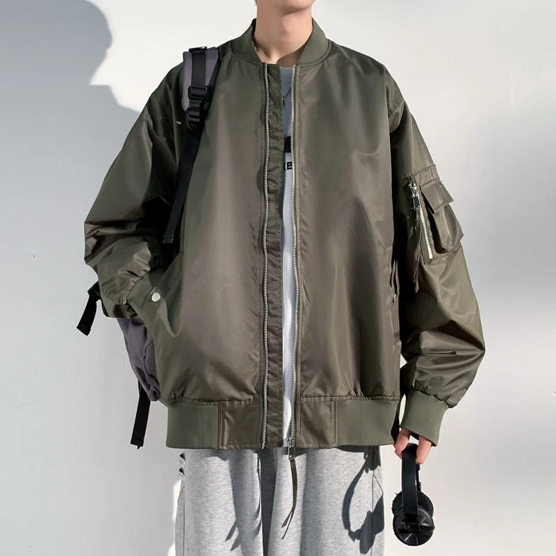 Veste de baseball coupe-vent de style coréen pour hommes avec poche zippée, haut de sport de vélo, manteau de col extérieur, conception à la mode, 2024