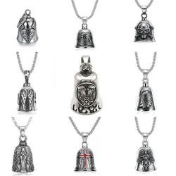 Titanium Steel Punk Lucky Prayer Angel Wings Bell Pendant Motorcycle Bell Necklace Men\'s Bicycle Riding Exorcist Jewelry