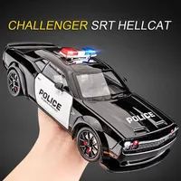 1:24 Dodge Challenger SRT Hellcat Model Toy Police Cars Rubber Tire Miniature Car Pull Back Light Music Vehicle Boys Adult Gifts