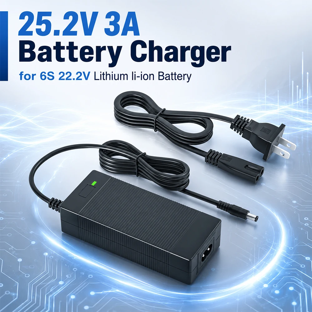 Smart 25.2V 3A Lithium Battery Charger for 6S 22.2V Li-ion Battery Pack Automatic Stop with Multiple Protection