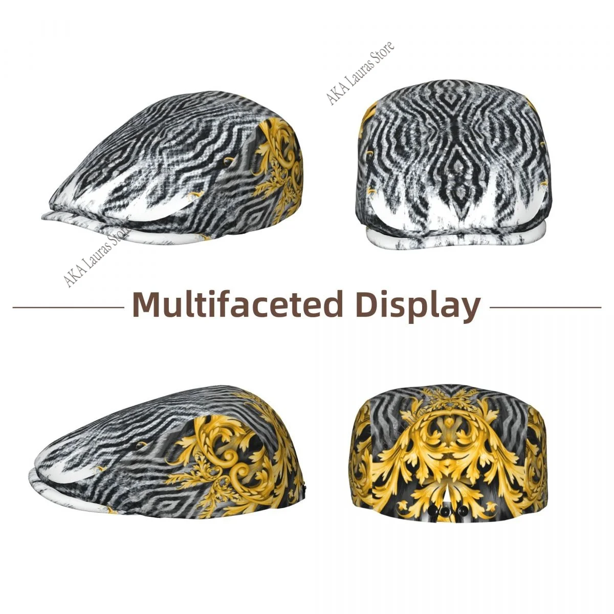 Newsboy Cap Golden Baroque With Mixed Animal Skin Vintage Casual Cap Berets Visor Gatsby Flat Ivy Hat Elegant Men's Beret