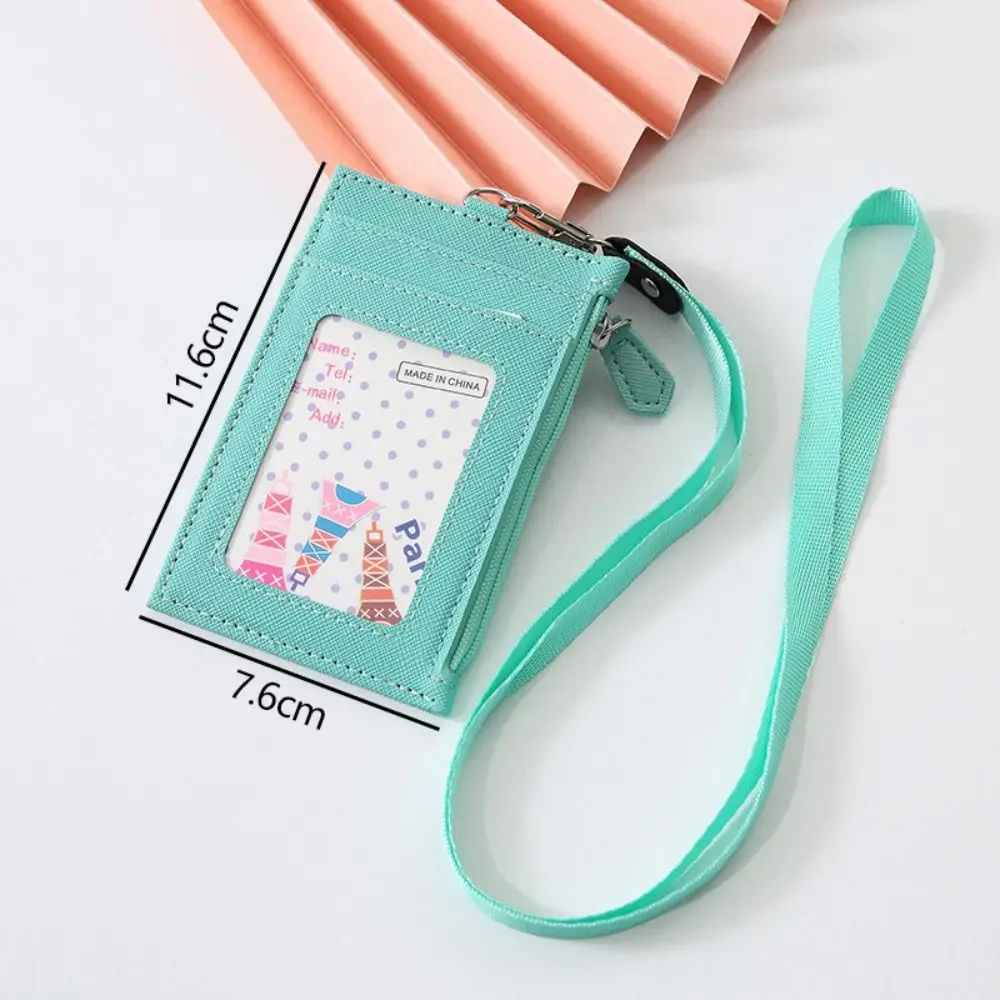 Hochwertige Reißverschlusstasche, Kartenabzeichenhalter, PU-Leder mit Umhängeband, Münzgeldbörse, Kartentasche für Studenten