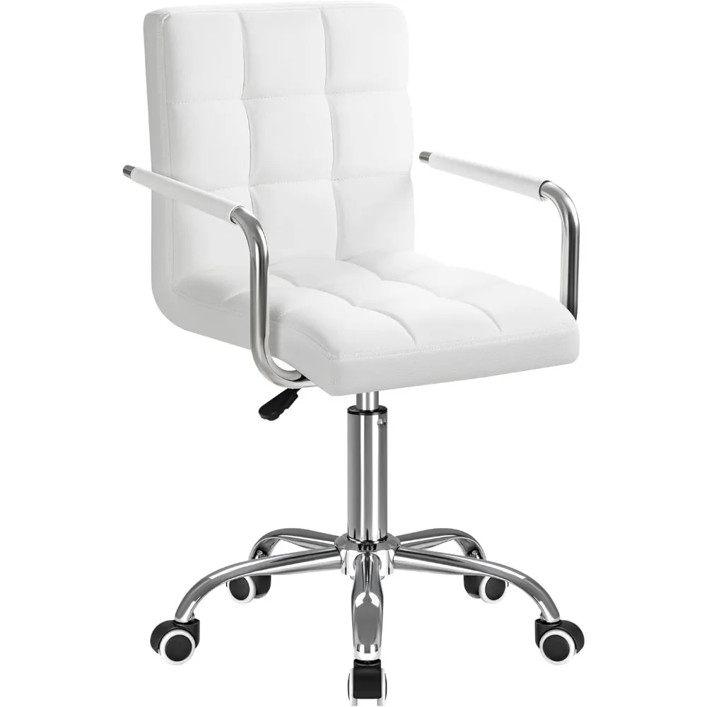 Mid-Back Office Task Chair, Ribbed PU Leather Executive Chair, Adjustable Comfortable Work Chair 360 Degree Swivel with Arms