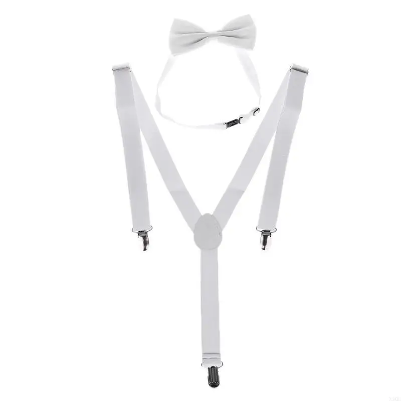 

Unisex Adjustable Y-Back Suspenders Bow Tie Set Clip-On Braces Elastic Wedding