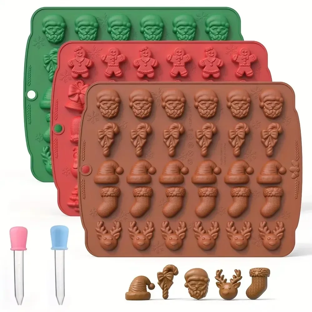 Christmas Silicone Candy Mold for Gingerbread Christmas Tree Snowman Reusable Food Grade Non Stick DIY Baking Tool
