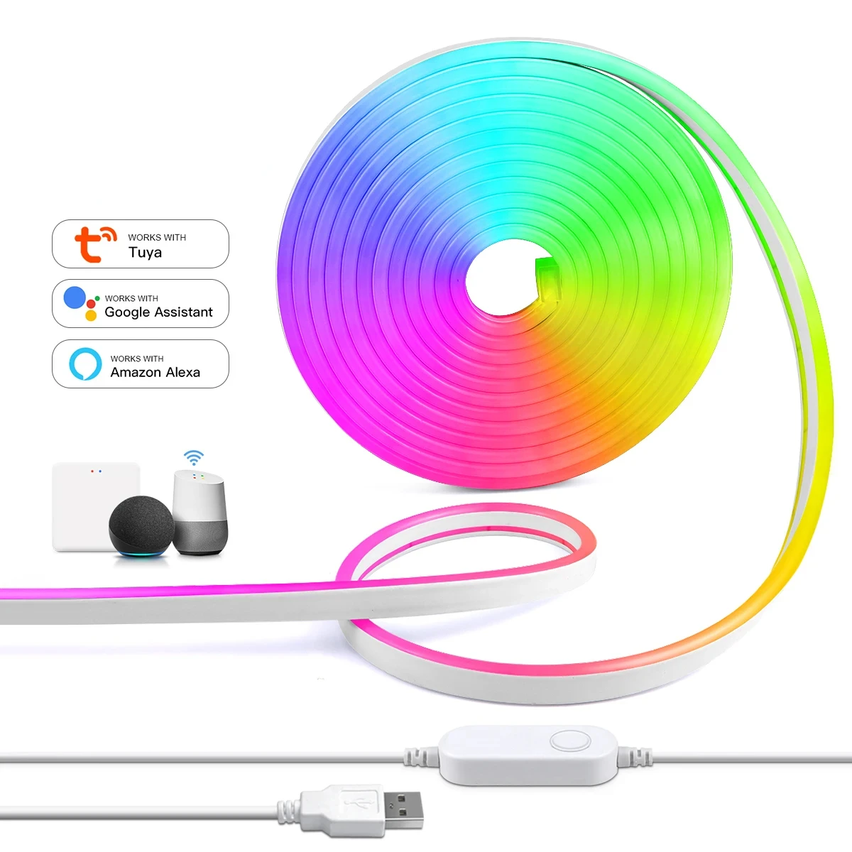 

5V RGB LED Strip Lights Tuya Alexa Wifi USB Waterproof Neon LED Tape With Dimmable Smart Dimmer Controller Kitchen Decor