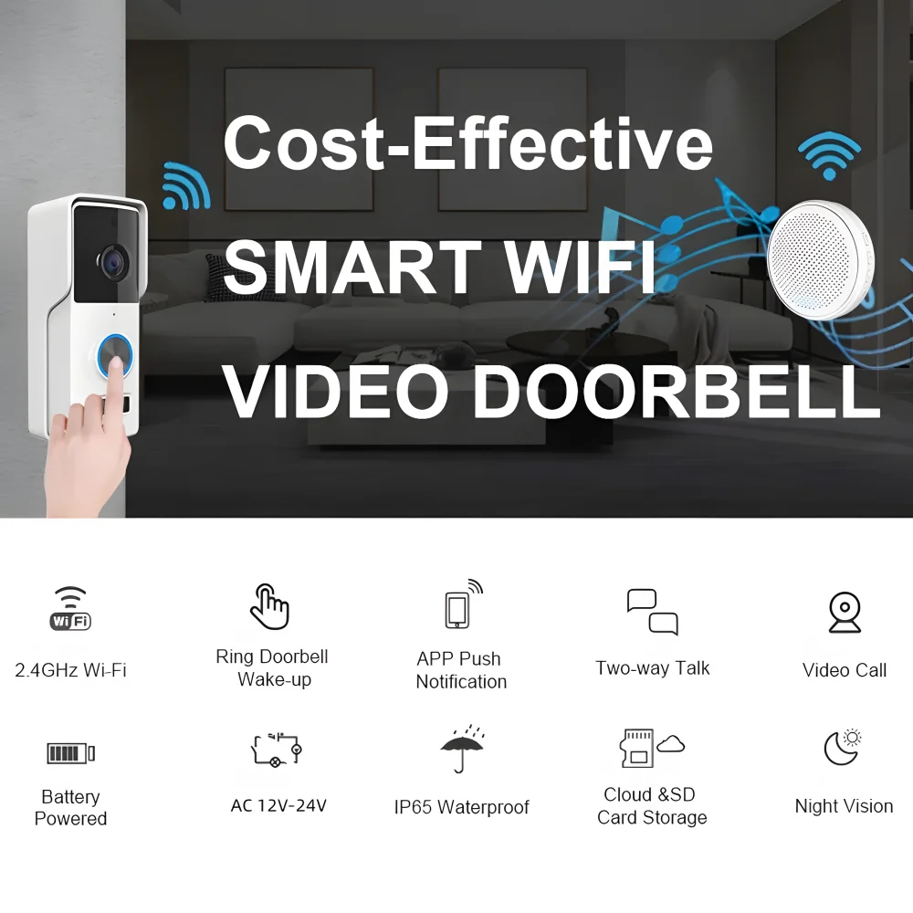 Tuya Smart Doorbell Camera 1080P Waterproof Wired AC 12V-24V 4000mAh Rechargeable Wifi Video Doorbell Wireless Alexa Google Home