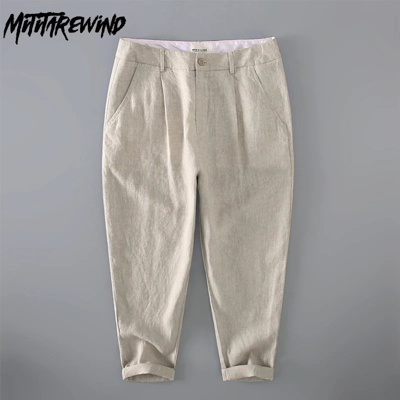 Suit Style 100% Linen Pants Men Spring Summer Daily Causal Man Pants Khaki Baggy Pant Breathable Trousers Simple Men's Clothing